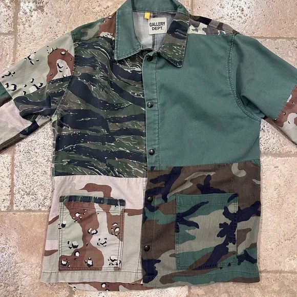 Gallery Dept Camo Print Patchwork Twill Button Up Shirt Jacket